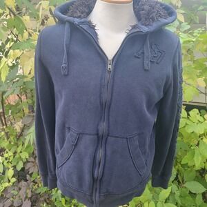 Aeropostale Full‎ Zip Hoodie Embroidered Logo Navy Blue Medium M